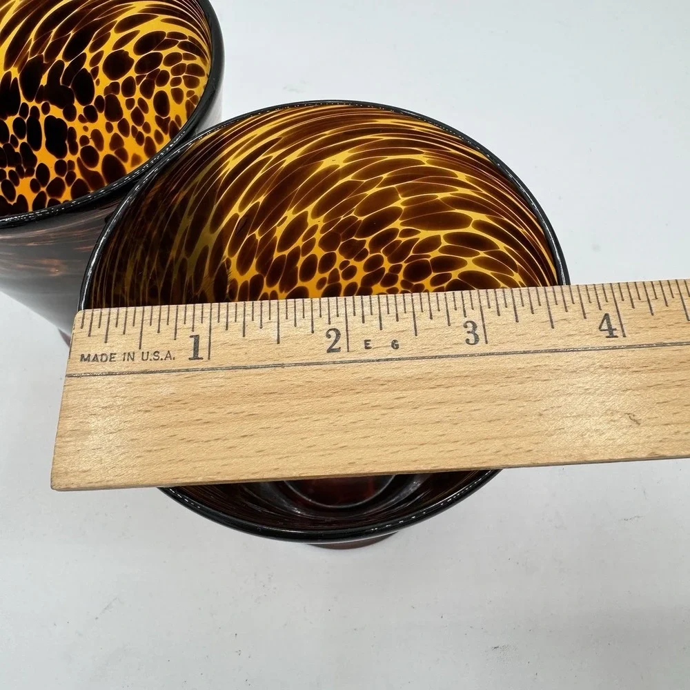 Tortoise Shell Glass Tumblers Set of 2 Hand‎ Blown Heavy Vintage Barware Art